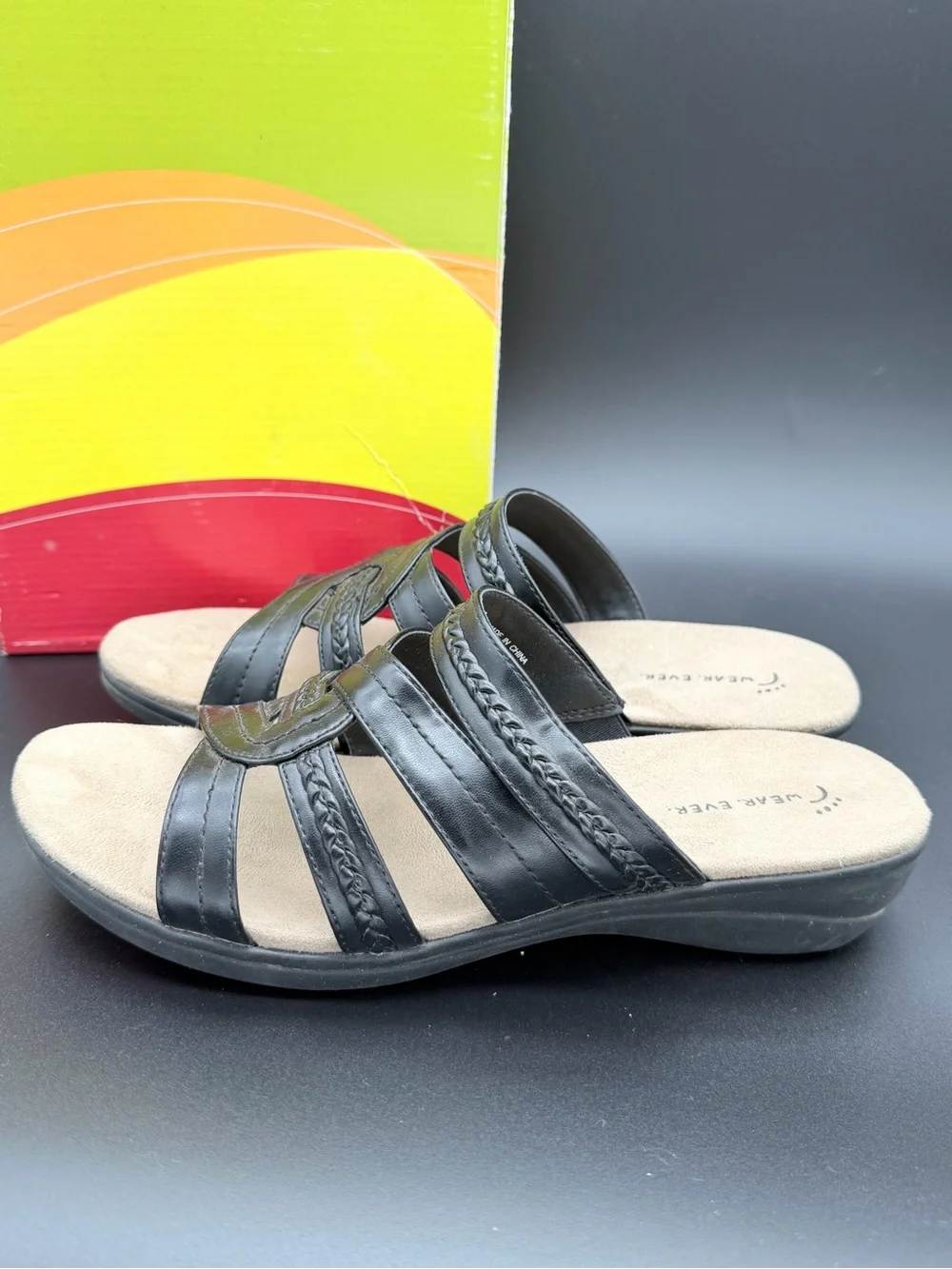 Wear.Ever Demanda Black Strappy Wedge Sandals – Size 9